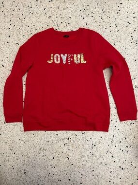 Talbots Red 'JOYFUL' Sequin Accent Sweater